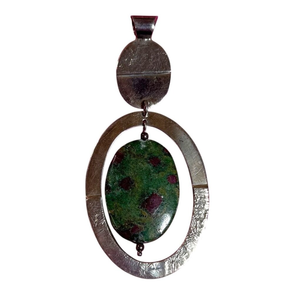 Vintage Designer Taxco Sterling Silver 925 Ruby In Zoisite Statement Pendant